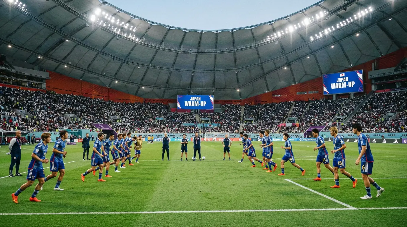 Japans landslag i blå tröjor under VM 2026-förberedelserna