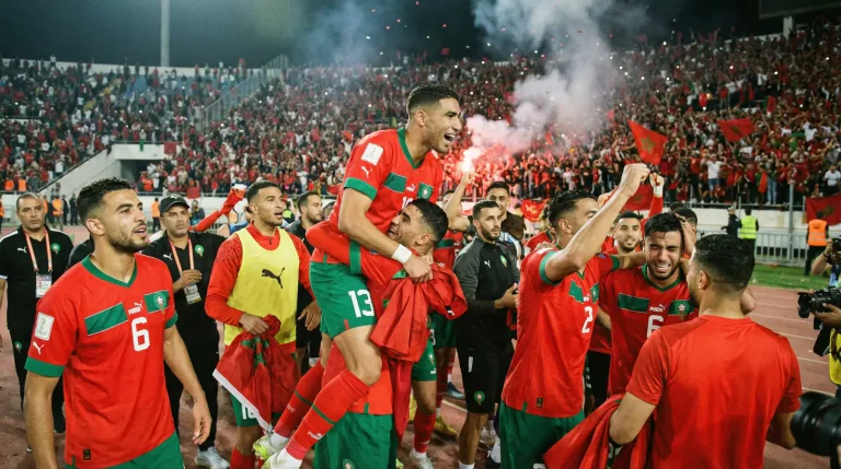 Marockos landslag firar efter en VM-kvalificeringsmatch