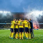 Svenska landslaget firar kvalificeringen till VM 2026 efter segern mot Polen i Solna