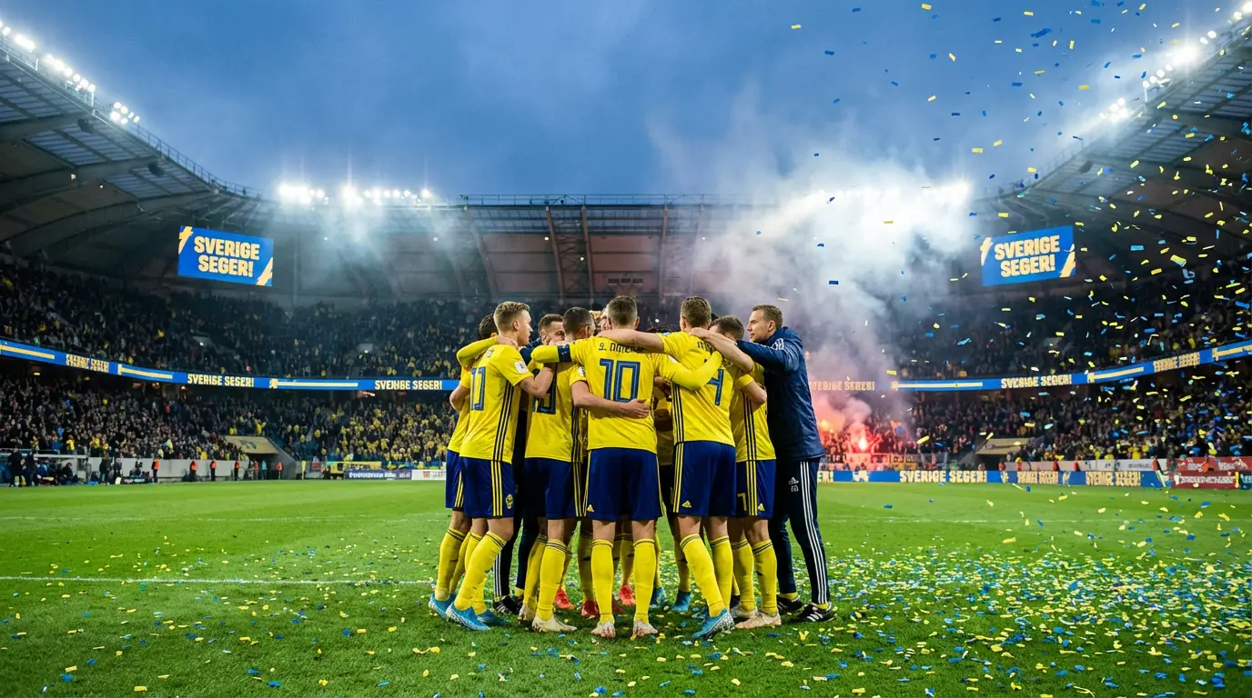 Svenska landslaget firar kvalificeringen till VM 2026 efter segern mot Polen i Solna
