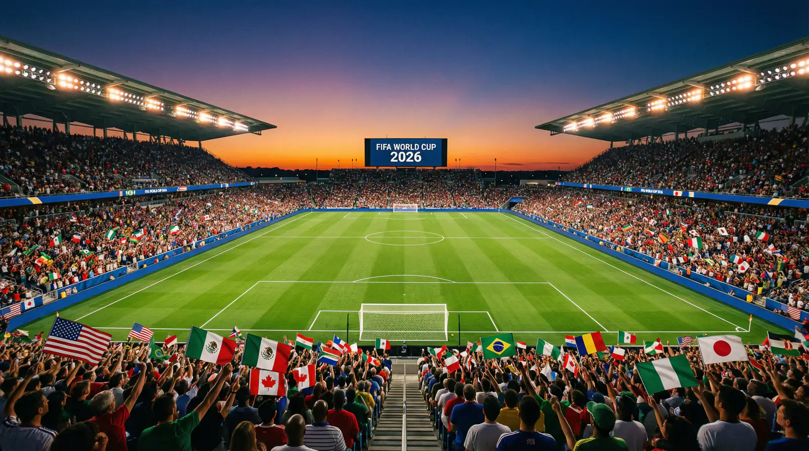 Fotbollsstadion i USA redo för VM 2026 med grönt gräs och fullsatta läktare