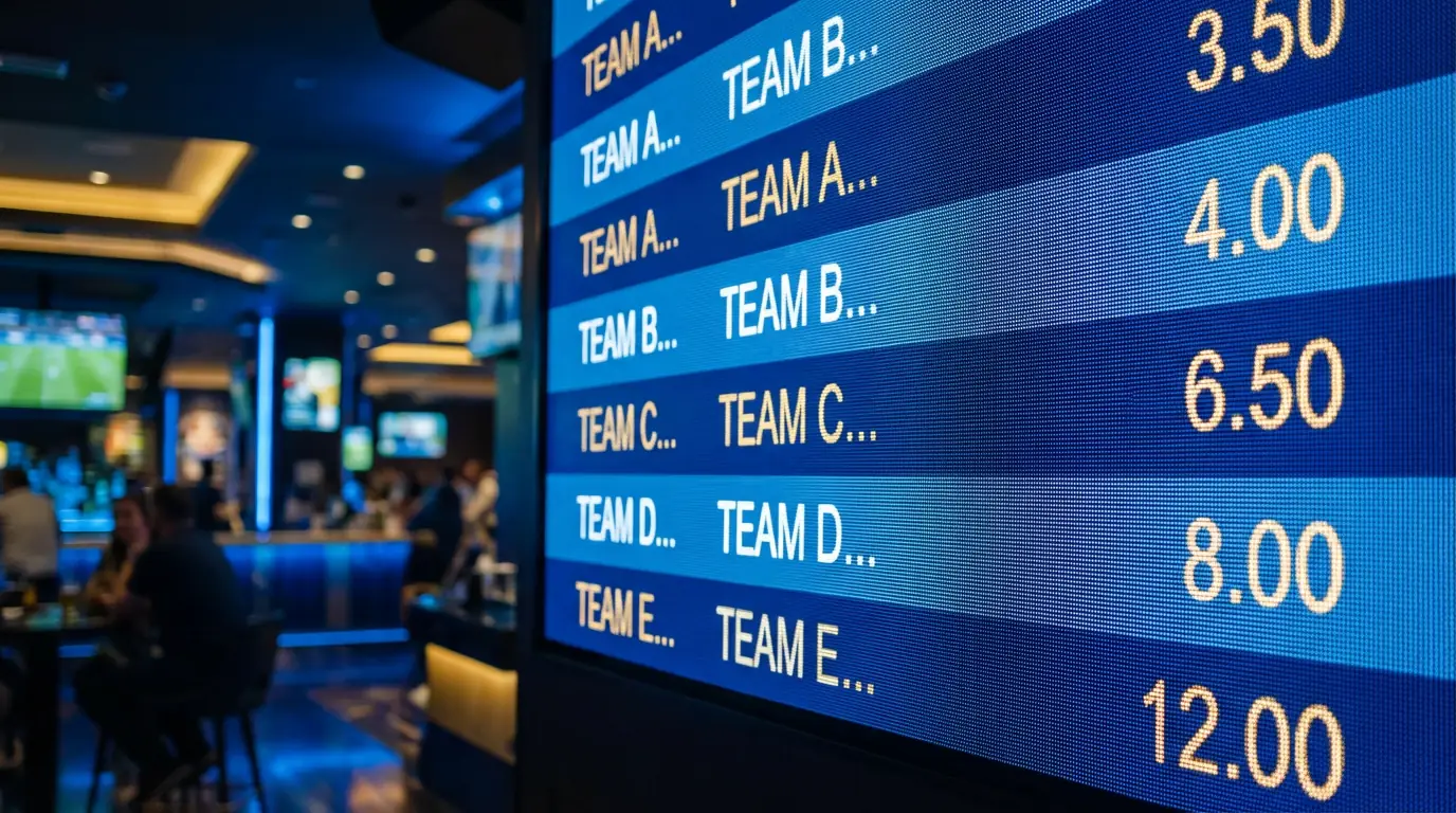 Digital oddstavla som visar VM 2026-turneringsfavoriter med decimalkoefficienter